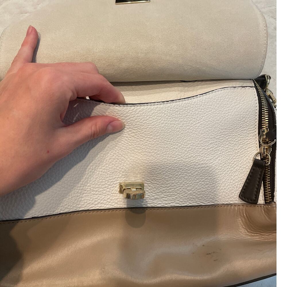 FURLA Women's Embossed Croc Leather Top Handle Satchel Bag Black/White Large - Picture 10 of 10